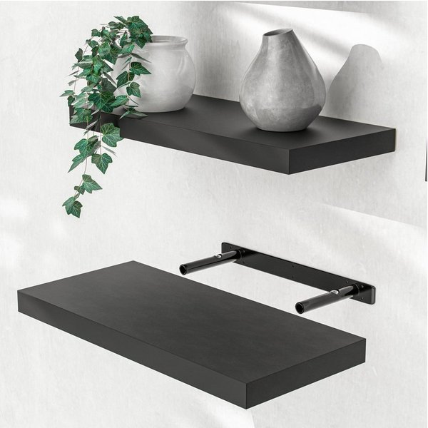Casaria Wandboard, Schwarz Hängeregal mit Halterung 15kg Tragkraft Küche Matt 50cm