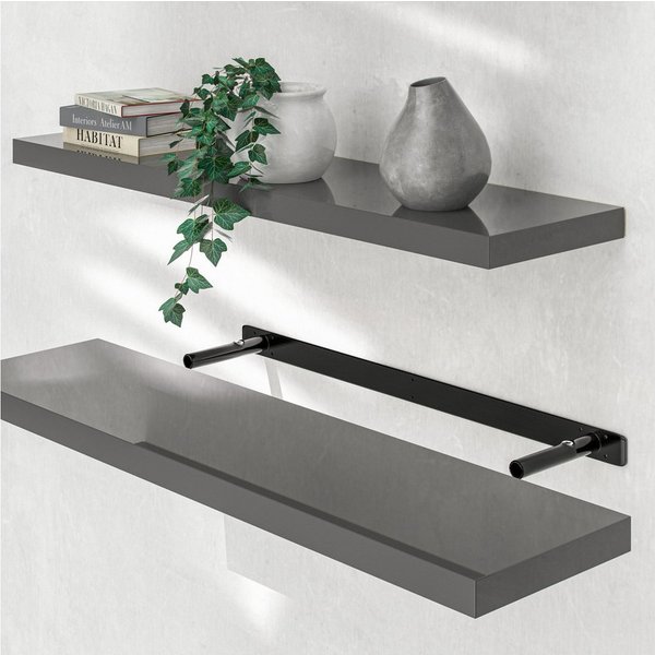 Casaria Wandboard, Grau Hängeregal mit Halterung 15kg Tragkraft Küche Hochglanz 90cm