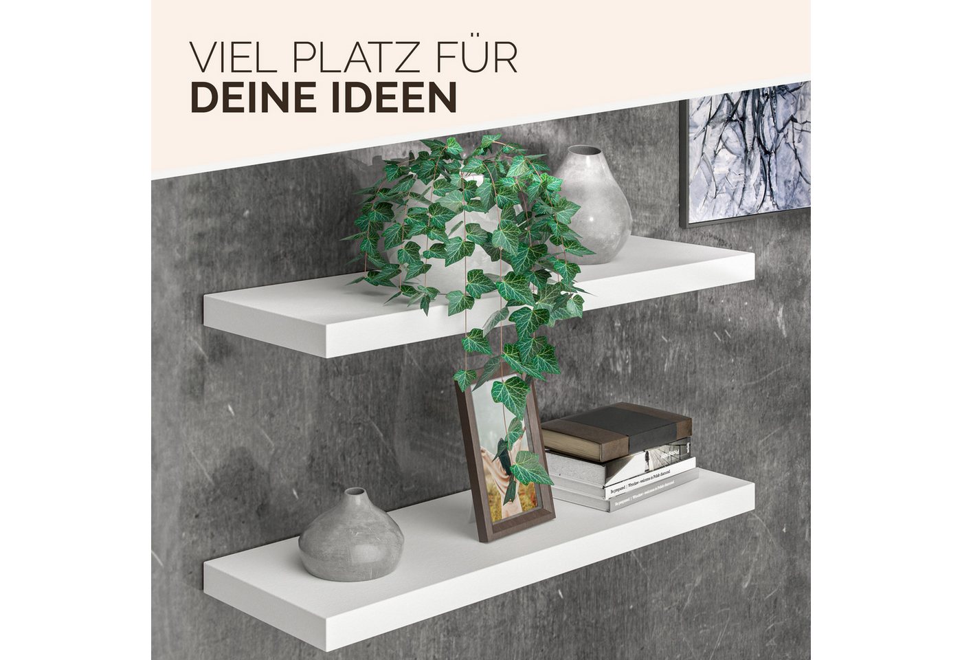 Casaria Wandboard, Weiß Hängeregal mit Halterung 15kg Tragkraft Küche Matt 70cm – Bild 4 von 5