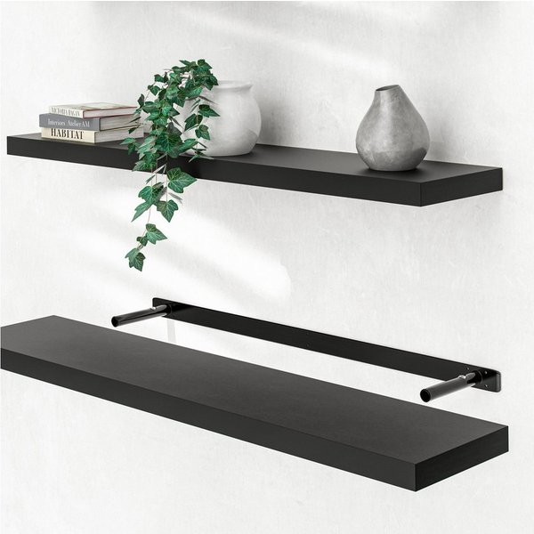 Casaria Wandboard, Schwarz Hängeregal mit Halterung 15kg Tragkraft Küche Matt 110cm
