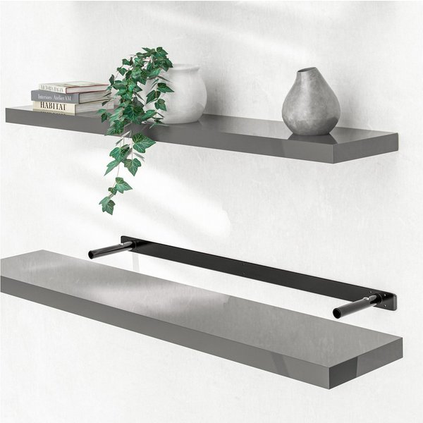 Casaria Wandboard, Grau Hängeregal mit Halterung 15kg Tragkraft Küche Hochglanz 110cm