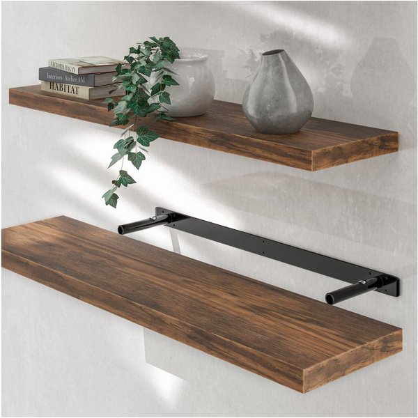 Casaria Wandboard, Dunkle Eiche Hängeregal mit Halterung 15kg Tragkraft Wohnzimmer 90cm