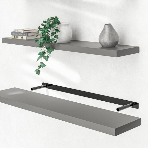 Casaria Wandboard, Grau Hängeregal mit Halterung 15kg Tragkraft Küche Matt 110cm