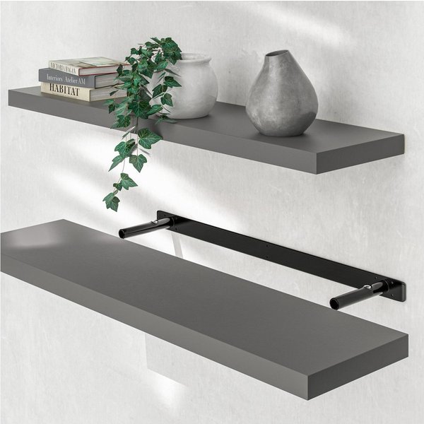 Casaria Wandboard, Grau Hängeregal mit Halterung 15kg Tragkraft Küche Matt 90cm
