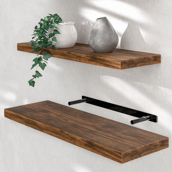Casaria Wandboard, Dunkle Eiche Hängeregal mit Halterung 15kg Tragkraft Wohnzimmer 70cm
