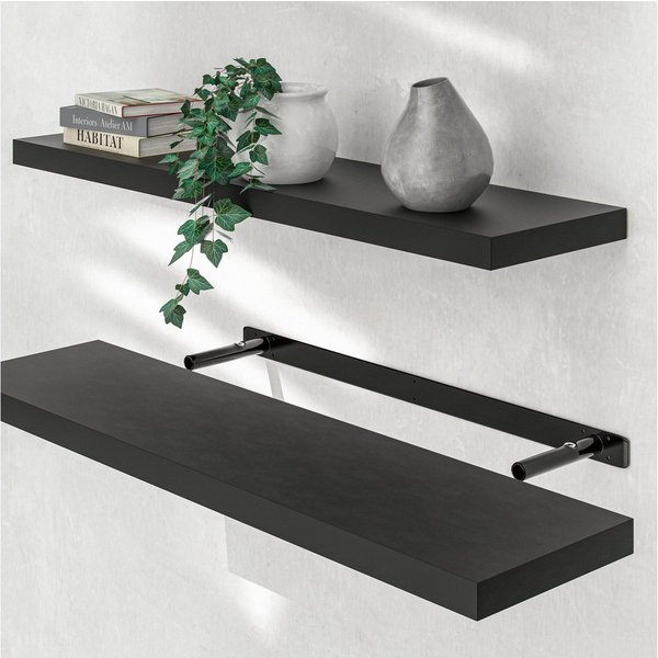 Casaria Wandboard, Schwarz Hängeregal mit Halterung 15kg Tragkraft Küche Matt 90cm