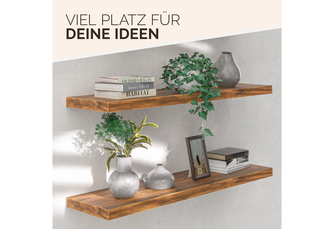 Casaria Wandregal, Dunkle Eiche Hängeregal mit Halterung 15kg Tragkraft Wohnzimmer 90cm – Bild 4 von 5