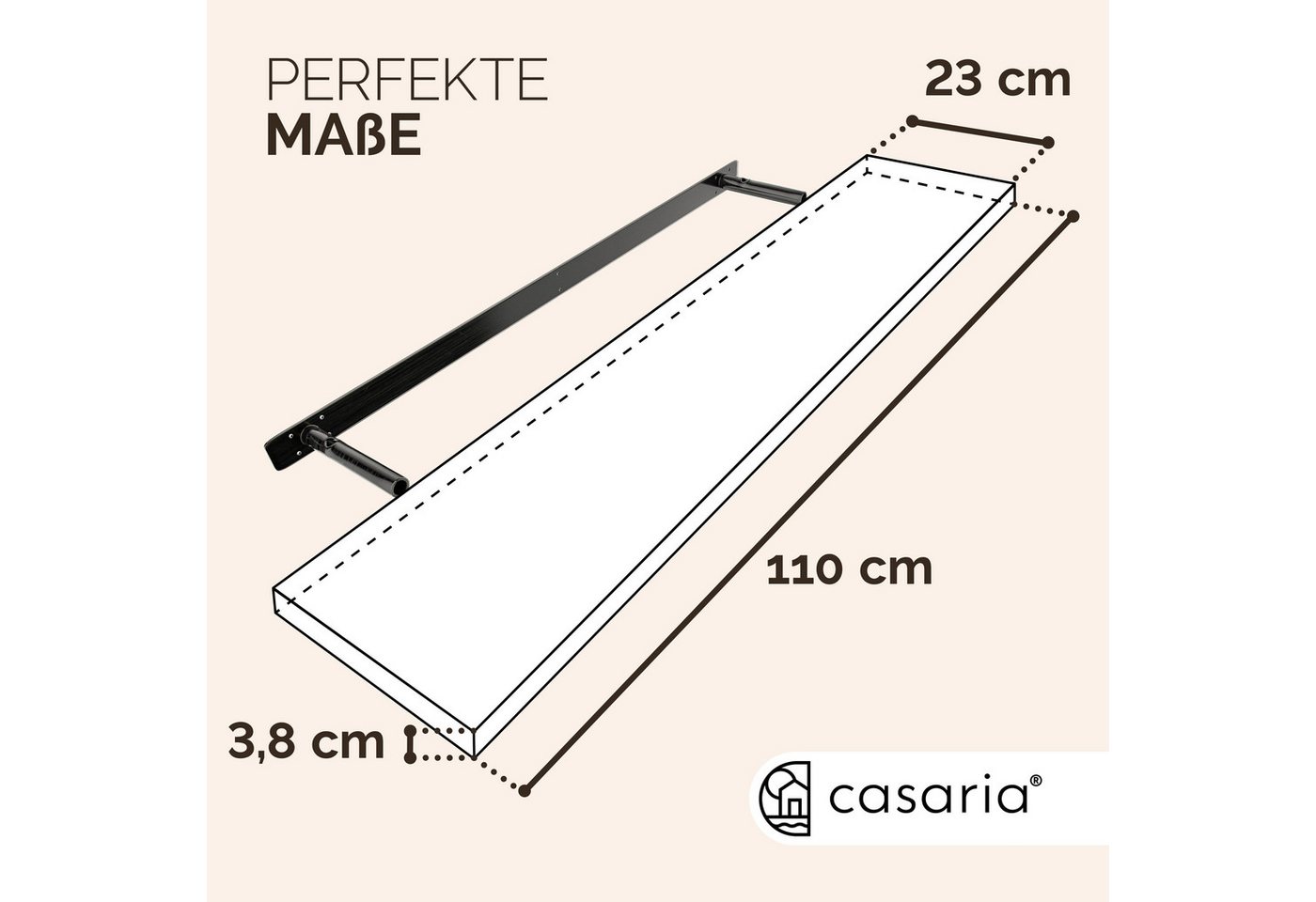 Casaria Wandregal, Weiß Hängeregal mit Halterung 15kg Tragkraft Küche Matt 110cm – Bild 3 von 5