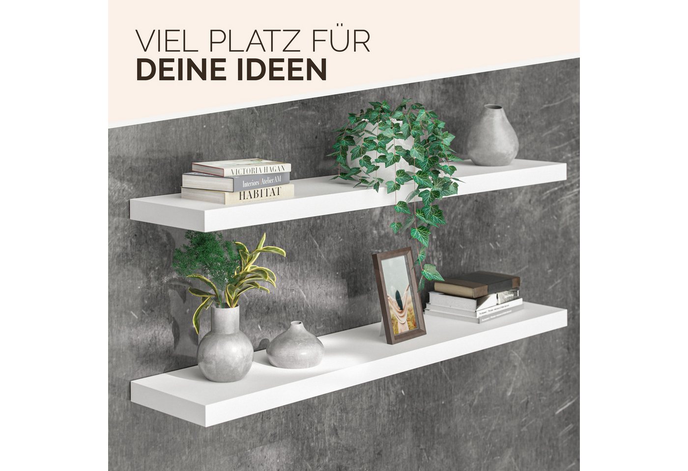 Casaria Wandregal, Weiß Hängeregal mit Halterung 15kg Tragkraft Küche Matt 110cm – Bild 4 von 5