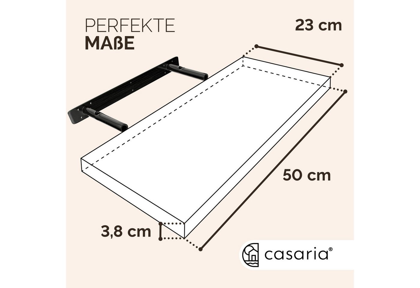 Casaria Wandregal, Weiß Hängeregal mit Halterung 15kg Tragkraft Küche Matt 50cm – Bild 3 von 5
