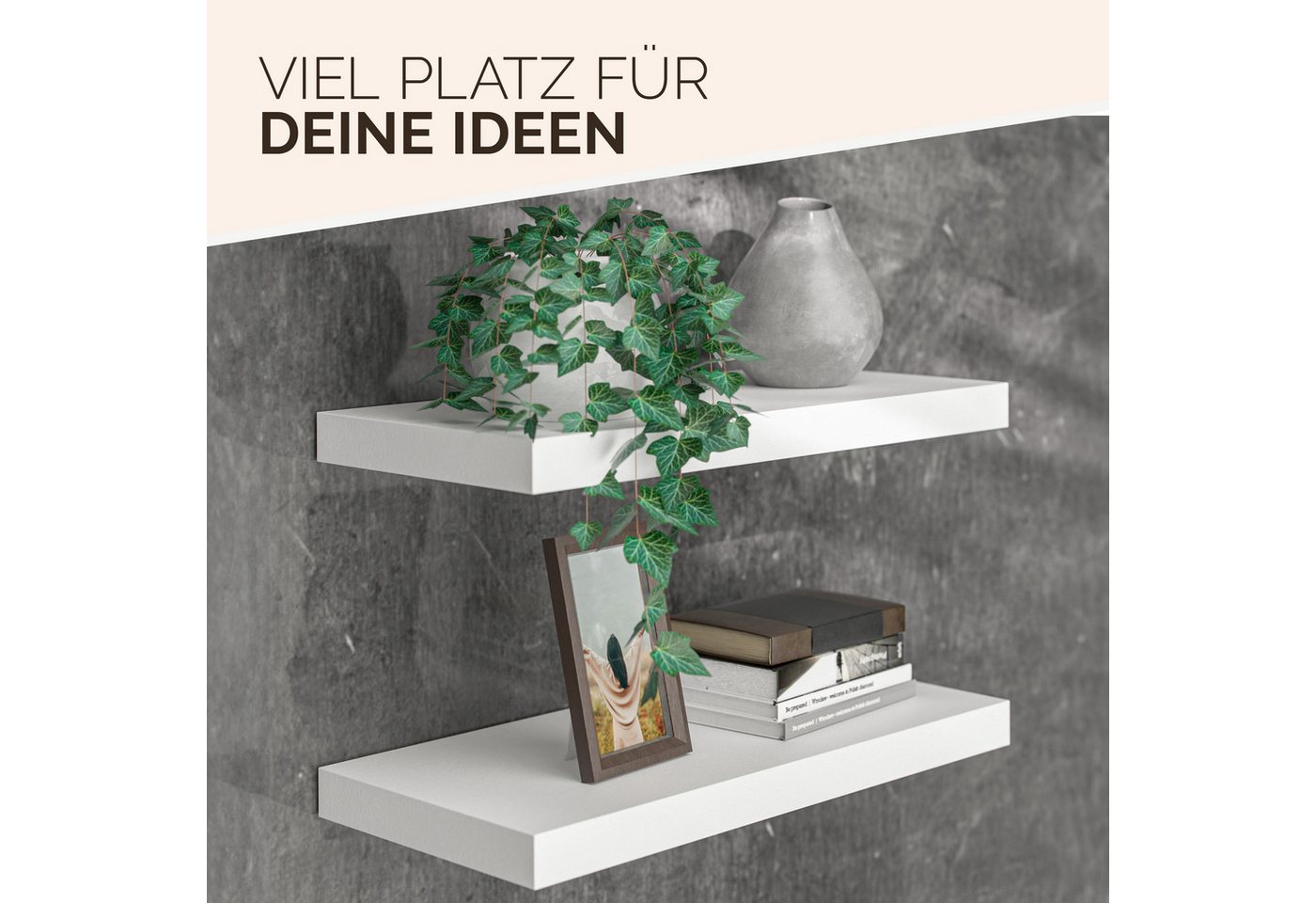 Casaria Wandregal, Weiß Hängeregal mit Halterung 15kg Tragkraft Küche Matt 50cm – Bild 4 von 5