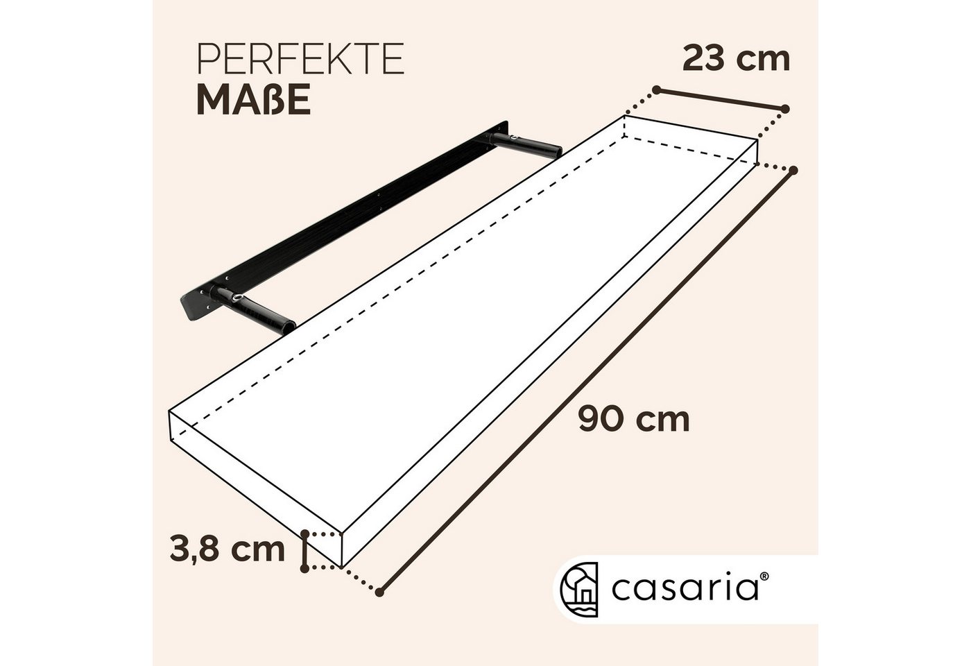 Casaria Wandregal, Weiß Hängeregal mit Halterung 15kg Tragkraft Küche Matt 90cm – Bild 3 von 5