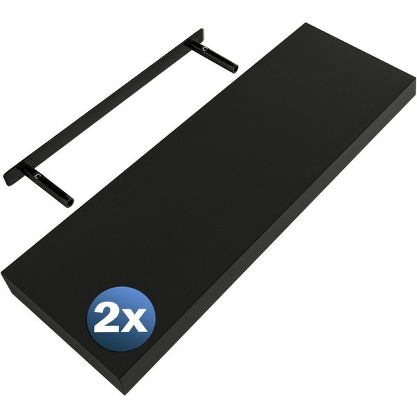 Casaria Wandregal, Schwarz Hängeregal mit Halterung 15kg Tragkraft Küche Matt 70cm