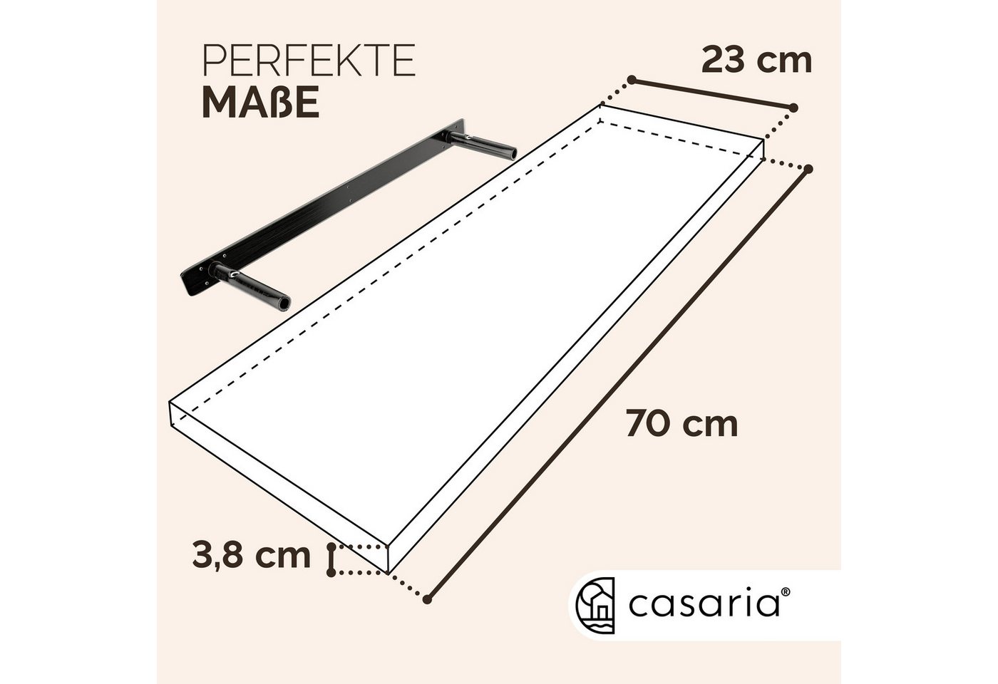 Casaria Wandregal, Dunkle Eiche Hängeregal mit Halterung 15kg Tragkraft Wohnzimmer 70cm – Bild 3 von 5