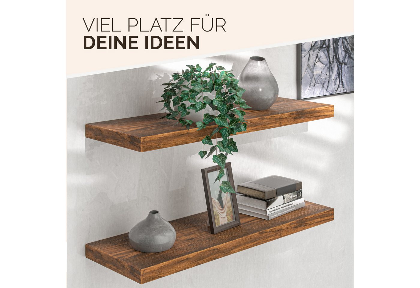 Casaria Wandregal, Dunkle Eiche Hängeregal mit Halterung 15kg Tragkraft Wohnzimmer 70cm – Bild 4 von 5