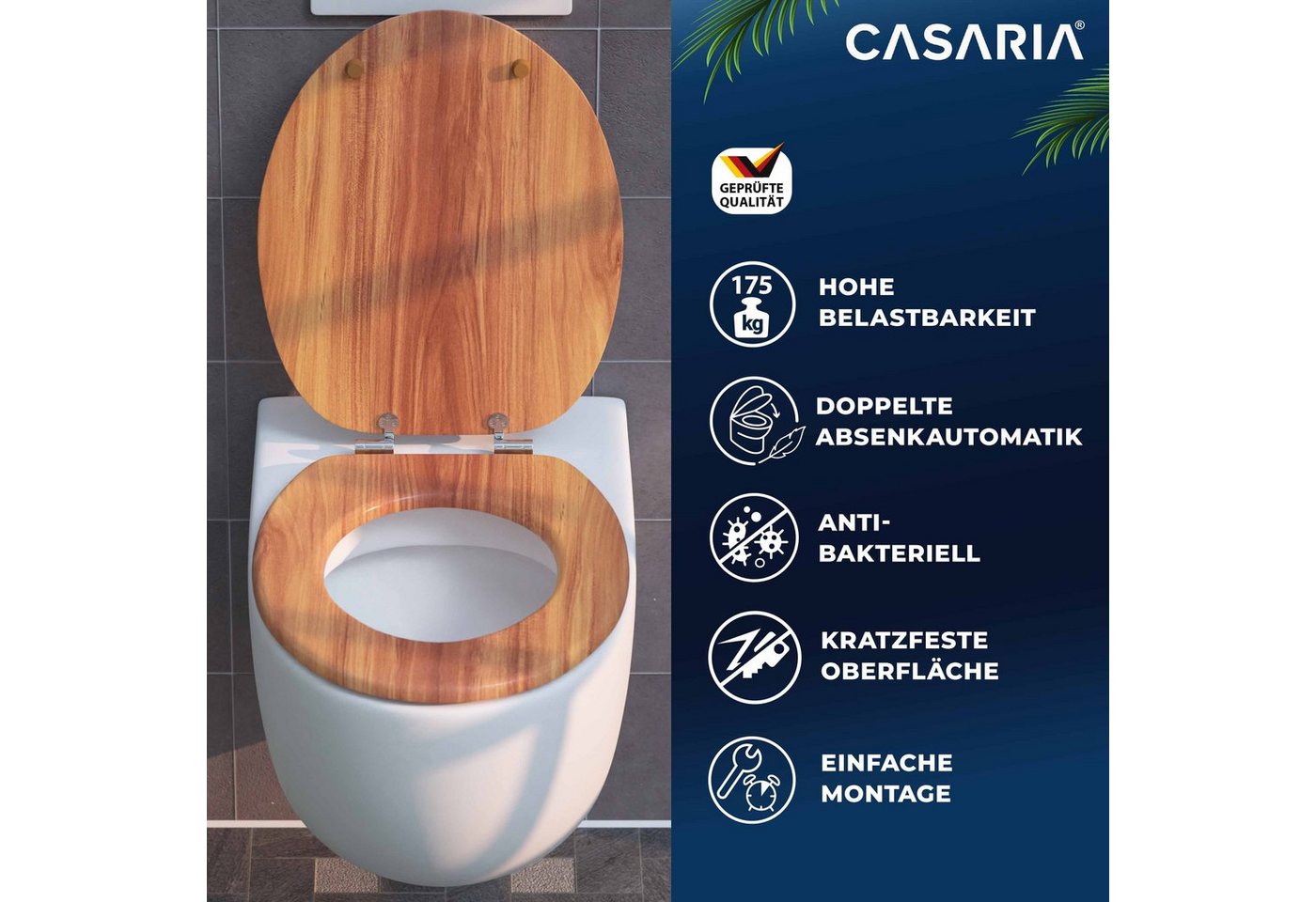 Casaria WC-Sitz, Doppelte Absenkautomatik MDF Holz hygienisch Toilettensitz Klobrille – Bild 2 von 5