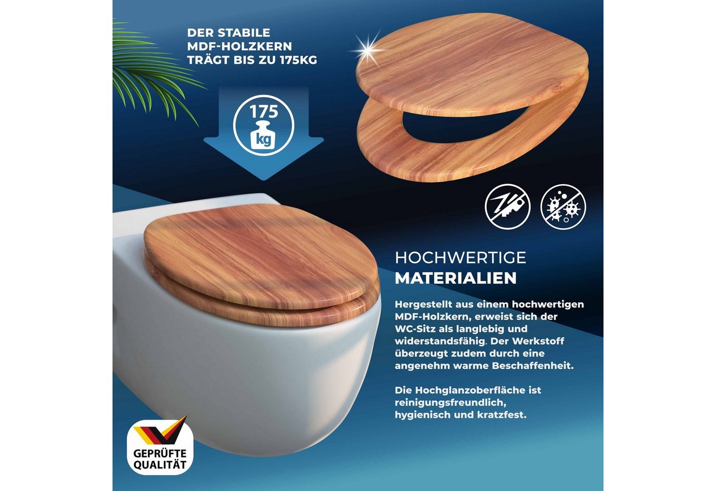 Casaria WC-Sitz, Doppelte Absenkautomatik MDF Holz hygienisch Toilettensitz Klobrille – Bild 3 von 5