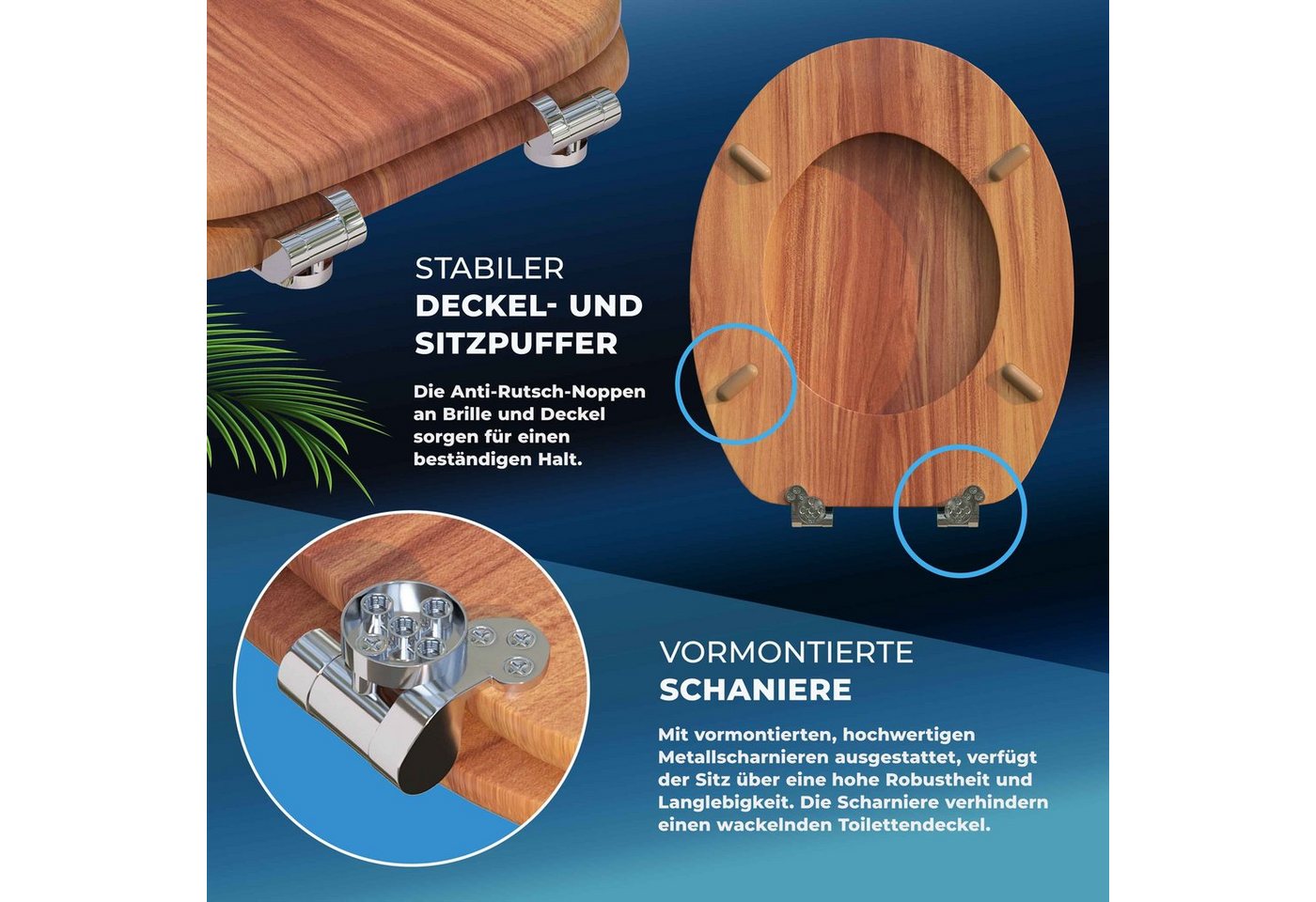 Casaria WC-Sitz, Doppelte Absenkautomatik MDF Holz hygienisch Toilettensitz Klobrille – Bild 5 von 5