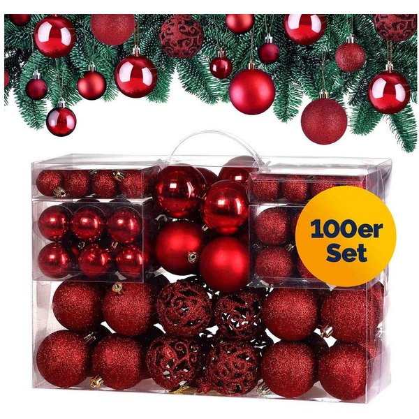 Casaria Weihnachtsbaumkugel (100 St), Weihnachtskugeln 100er Set Weihnachtsdeko matt glänzend glitzer