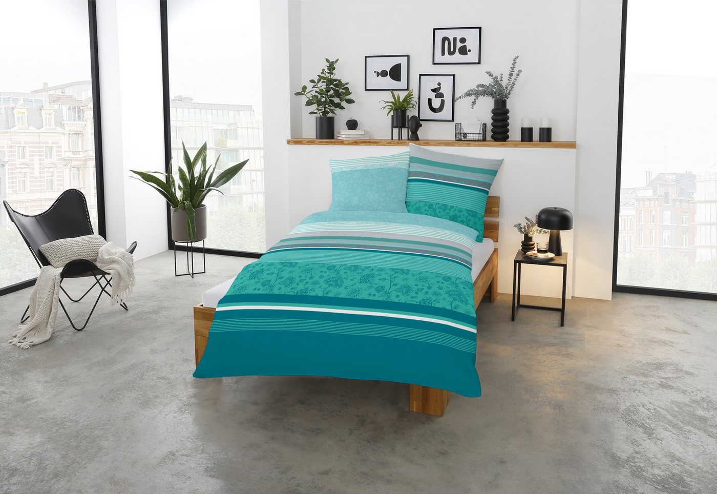 CASATEX Bettwäsche Teri, Satin, 2 teilig, zarte Blüten und Streifen, frische, elegante Farben – Bild 2 von 3