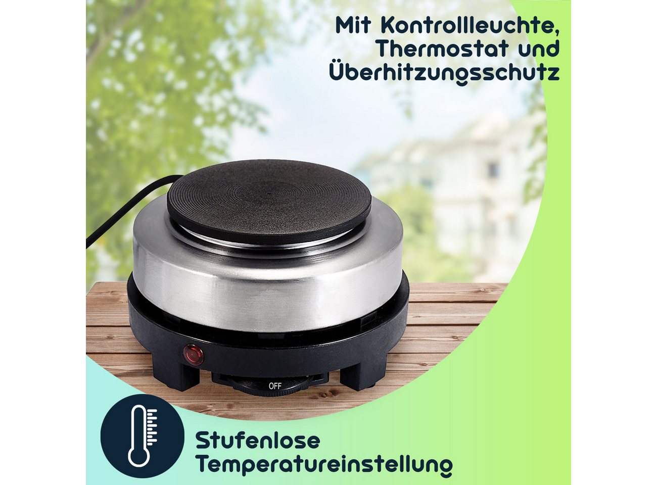 Casativo Einzelkochplatte Mini-Einzelkochplatte mit Espressokocher, 500W Camping-Set 150ml, 500W Mini-Kochplatte Gusseisen-Feld & Alu-Espressokocher für 3 Tasse – Bild 2 von 5