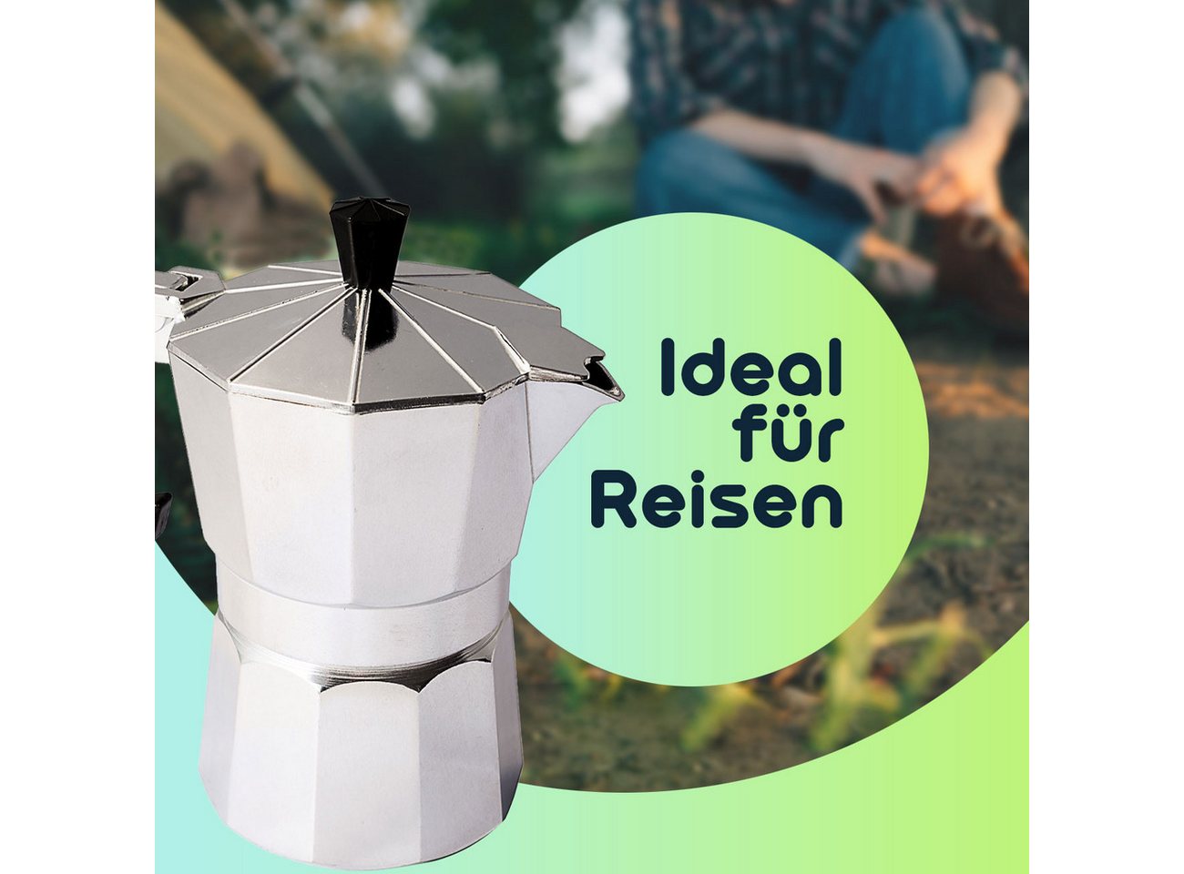 Casativo Einzelkochplatte Mini-Einzelkochplatte mit Espressokocher, 500W Camping-Set 150ml, 500W Mini-Kochplatte Gusseisen-Feld & Alu-Espressokocher für 3 Tasse – Bild 5 von 5