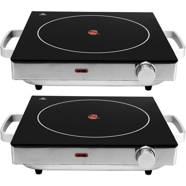 Casativo Einzelkochplatte Mobile Glaskeramik Kochplatte Infrarot-Wärme Ø20cm 2000W IP64, 1er & 2er-Set, stufenlose Temperaturregelung, 35 x 7,6 x 30cm
