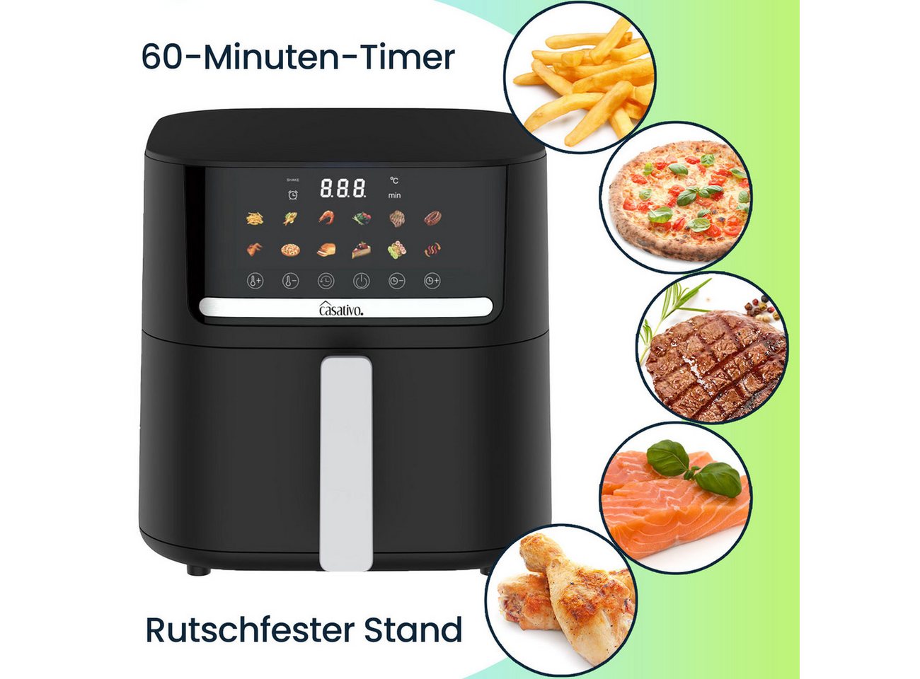 Casativo Heißluftfritteuse CH9693, 1600 W, Energiesparend, 11 Programme, 6,5L Volumen, LED-Touch-Display – Bild 4 von 5