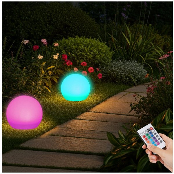 Casativo LED Gartenleuchte Solar-LED-Leuchtkugel, Ø 30cm, RGBW mit Fernbedienung, 16 Leuchtfarben, Farbwechsel, wetterfest & kabellos
