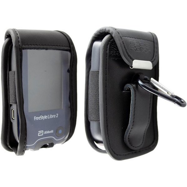 caseroxx Blutzuckermessgerät Ledertasche mit Gürtelclip für Freestyle Libre 1 / 2 / 3 / Insulinx