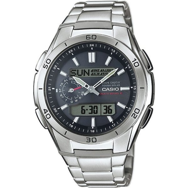 Casio Funk Funkchronograph WVA-M650D-1AER, Solaruhr, Armbanduhr, Digitaluhr, Edelstahlarmband,bis 10 bar wasserd.