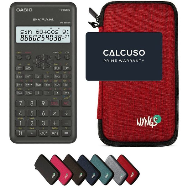CASIO Taschenrechner fx-82MS 2nd edition inkl. WYNGS Schutztasche Rot