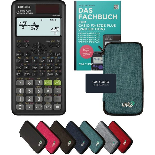 CASIO Taschenrechner fx-87DE Plus 2 inkl. Schutztasche Türkis & Fachbuch (48 S., DINA5)