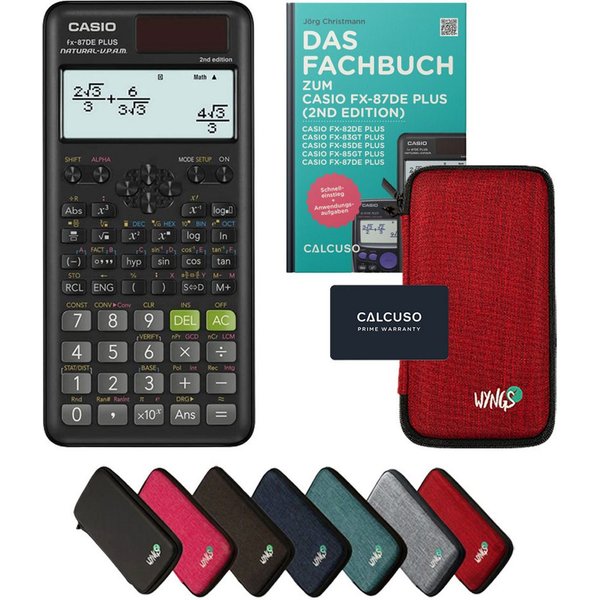 CASIO Taschenrechner fx-87DE Plus 2 inkl. Schutztasche Rot & Fachbuch (48 S., DINA5)