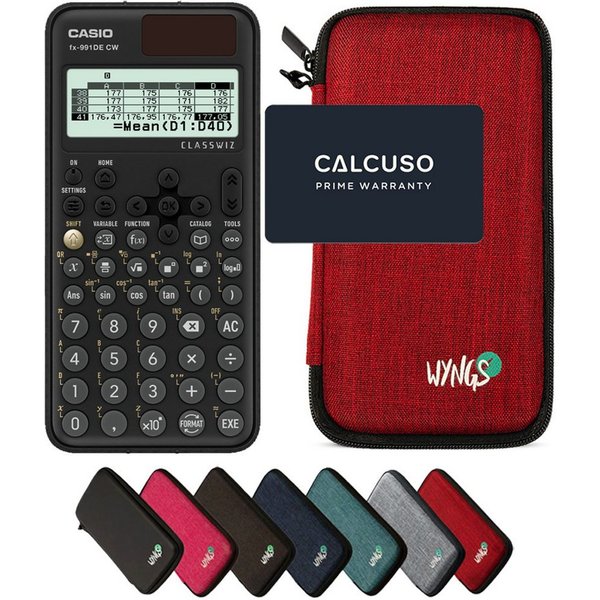 CASIO Taschenrechner fx-991DE CW ClassWiz inkl. WYNGS Schutztasche Rot