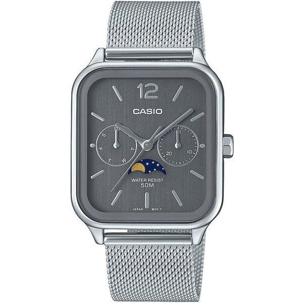 CASIO TIMELESS COLLECTION Quarzuhr MTP-M305M-8AVER, Armbanduhr, Herrenuhr, Damenuhr, Datum, Mondphase, Edelstahlarmband