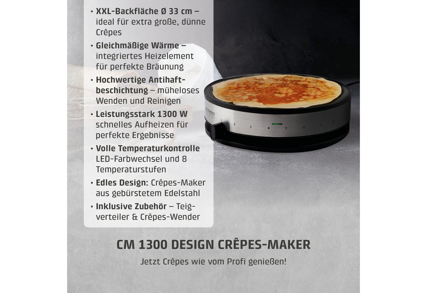 Caso Crêpesmaker CM1300, 1300 W, Ø 33 cm – Bild 3 von 5