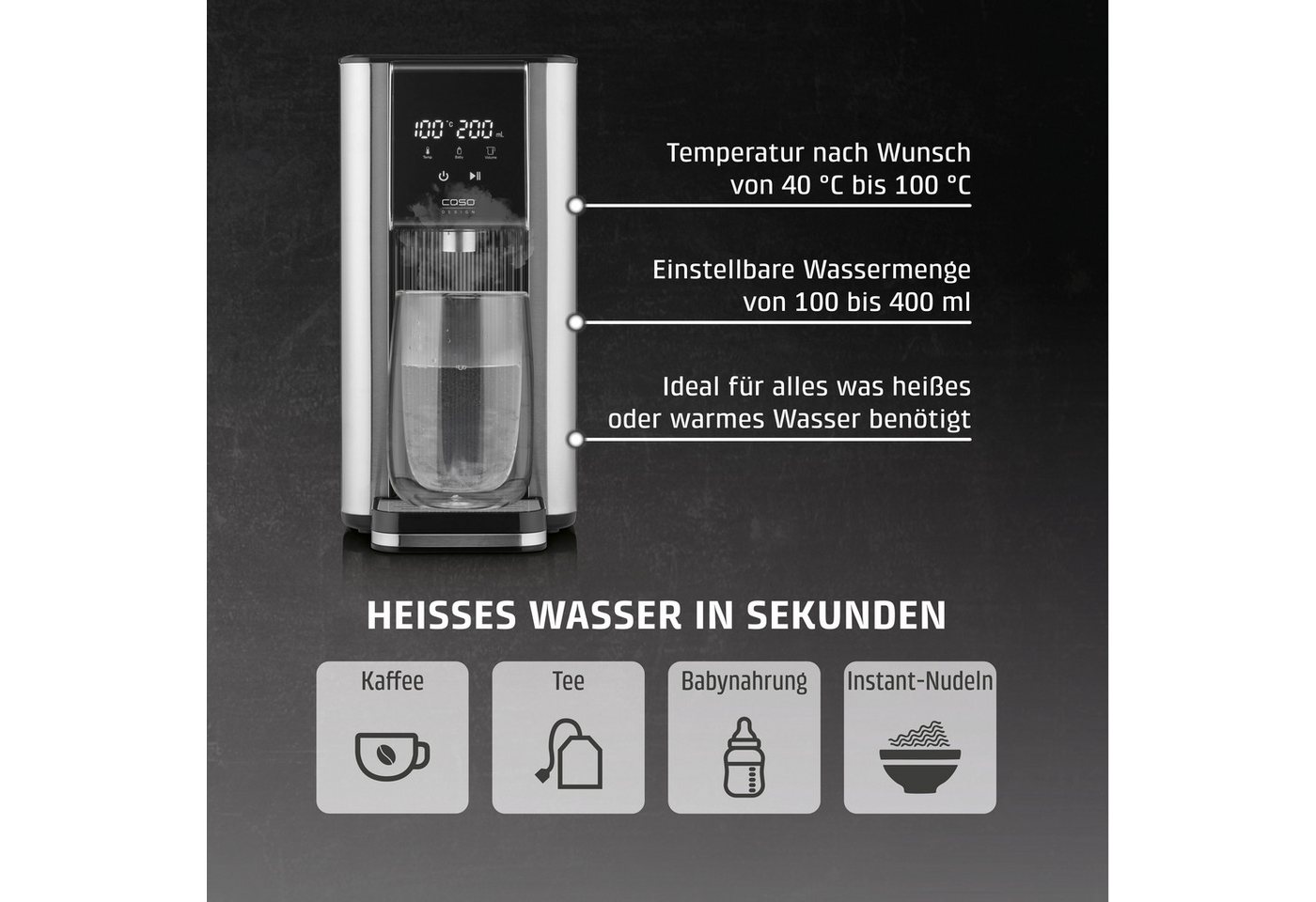 Caso Heißwasserspender HW 620, 2600 W, 13 Temperatureinstellungen, 7 Mengenausgaben – Bild 4 von 5