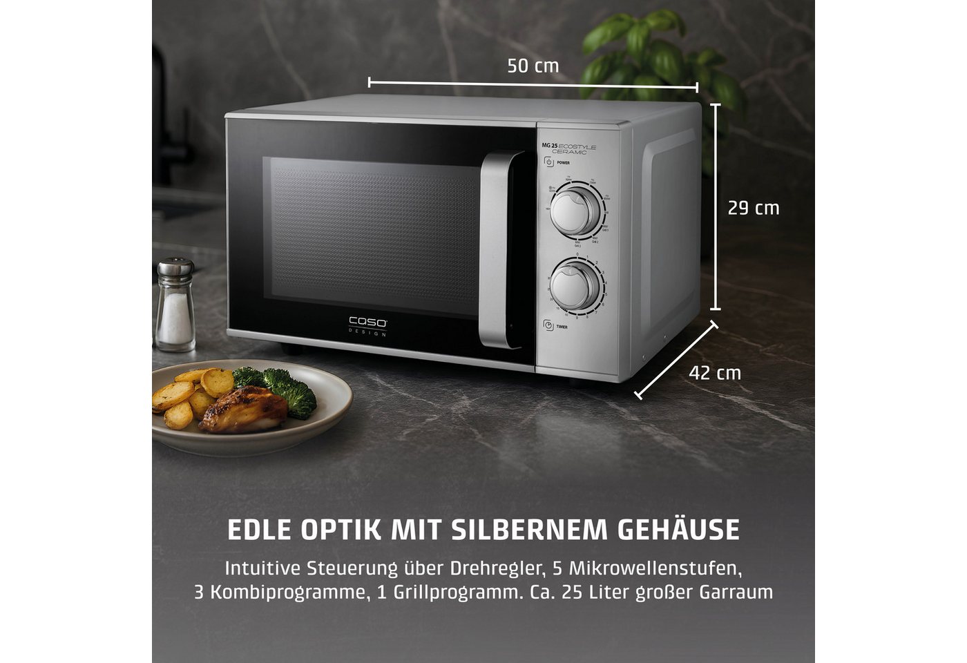 Caso Mikrowelle 3329 MG 25 Ecostyle Ceramic, Grill, Mikrowelle, 25 l, Mikrowelle und Grill – Bild 4 von 5