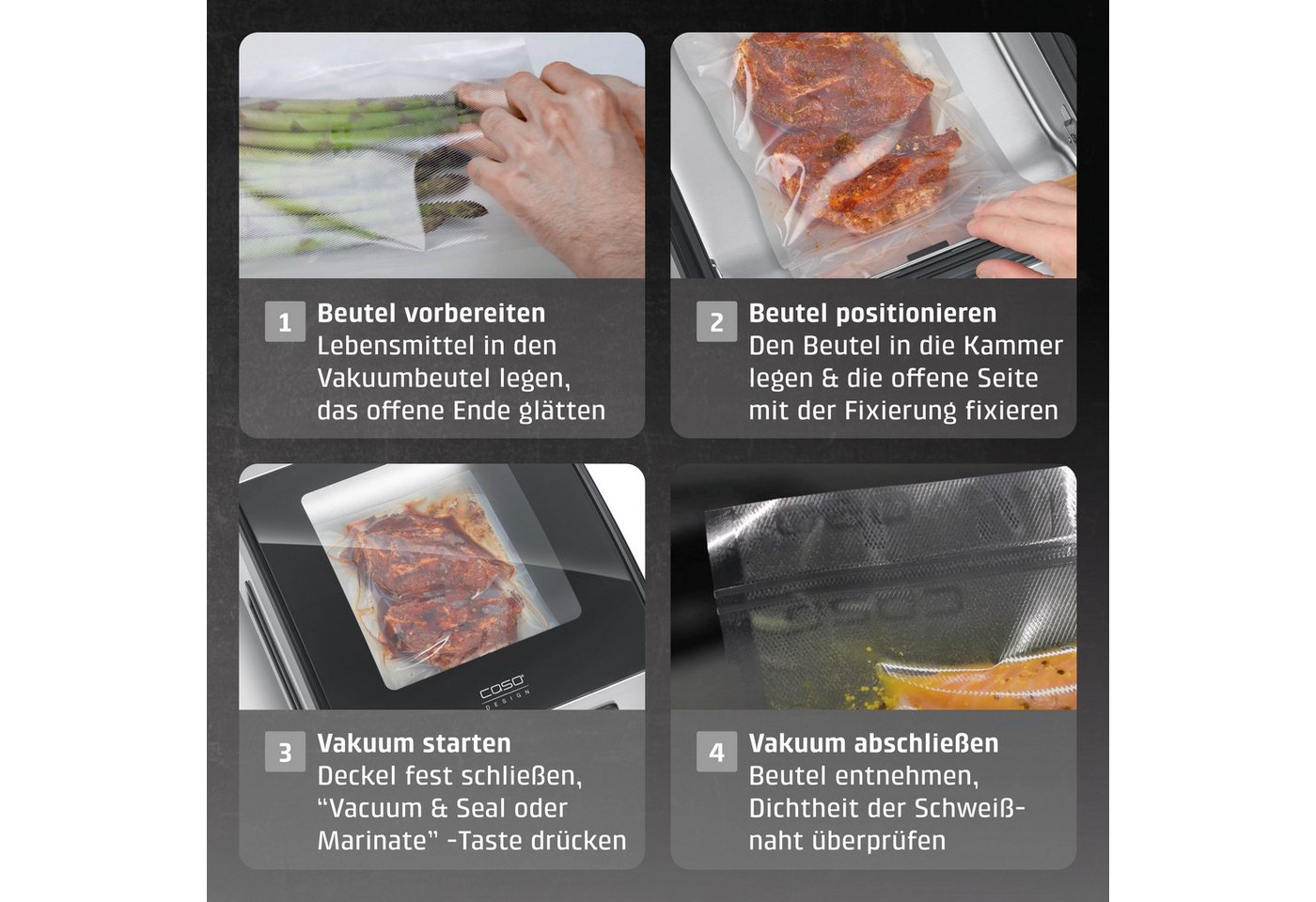 Caso Vakuumierer VacuChef 700, Rollenbreite 29 cm, 320W, 30 Siegelrandbeutel 20 x 30 cm – Bild 3 von 5