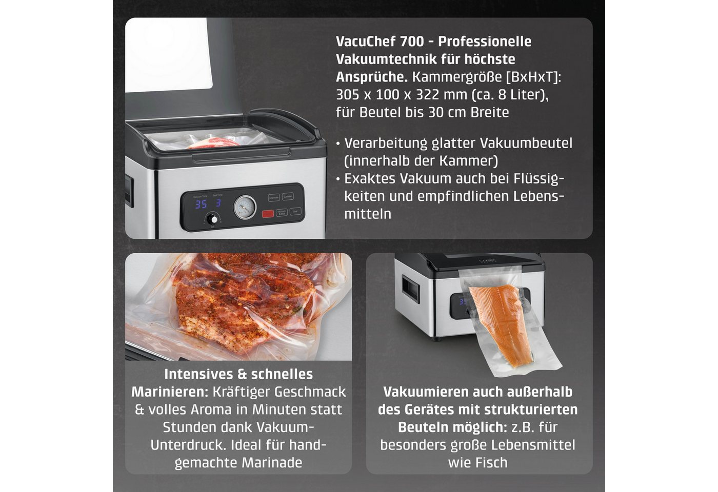 Caso Vakuumierer VacuChef 700, Rollenbreite 29 cm, 320W, 30 Siegelrandbeutel 20 x 30 cm – Bild 4 von 5