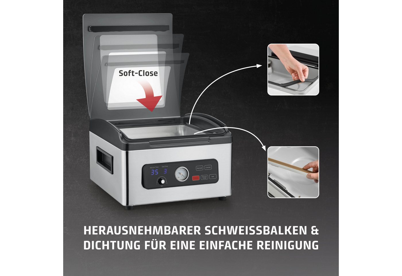 Caso Vakuumierer VacuChef 700, Rollenbreite 29 cm, 320W, 30 Siegelrandbeutel 20 x 30 cm – Bild 5 von 5