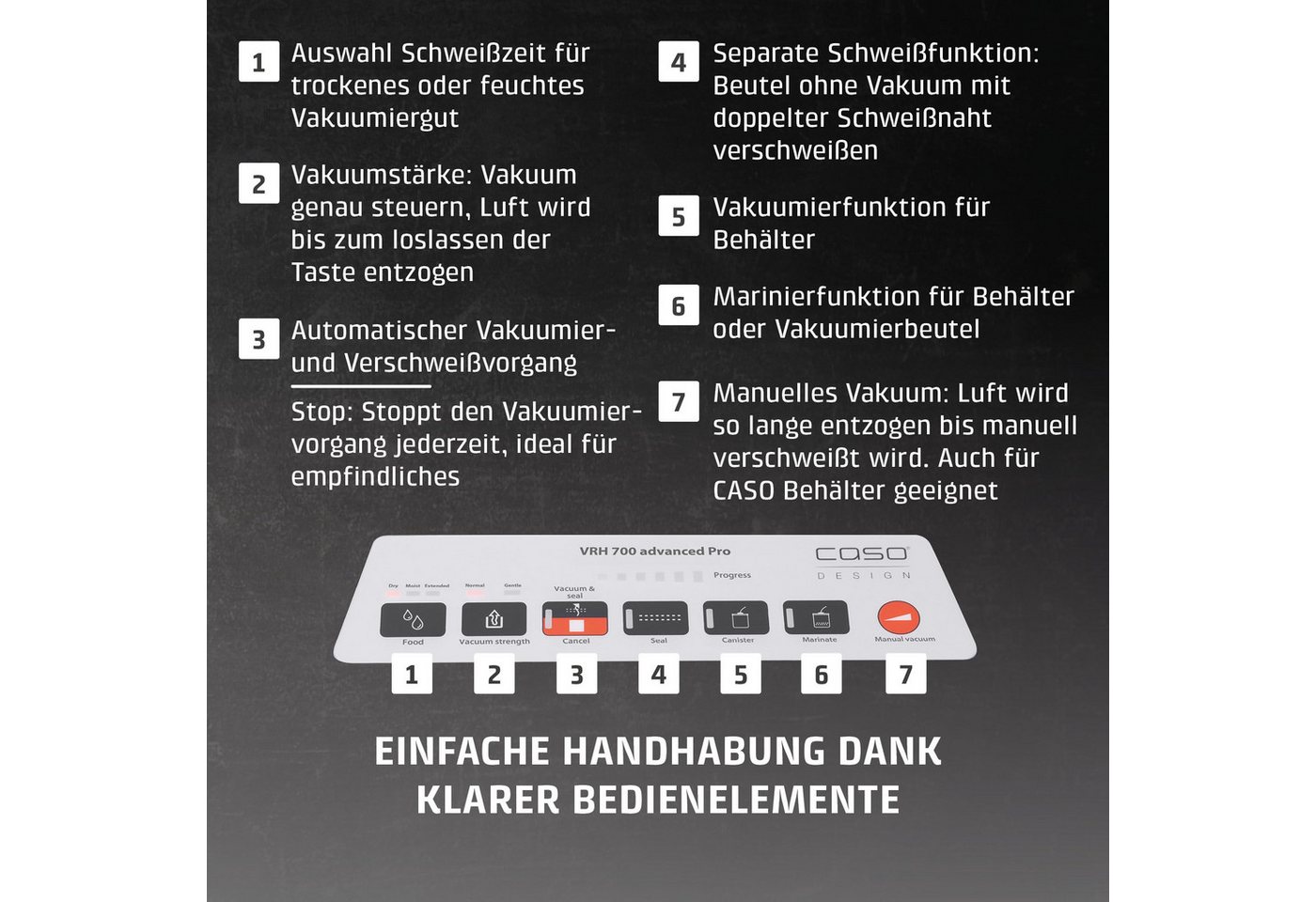 Caso Vakuumierer VRH 700 advanced Pro, Profi-Vakuumierer, 150 Vakuumiervorgänge, Doppelte Schweißnaht – Bild 5 von 5