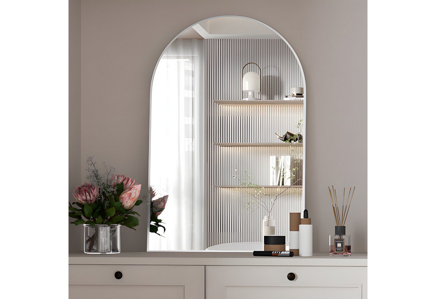 CASSILANDO Badspiegel Bogenförmiger Wandspiegel, Badezimmerspiegel, 75 * 50cm Aluminium (Packung, WandSpiegel Halbarch) – Bild 3 von 5