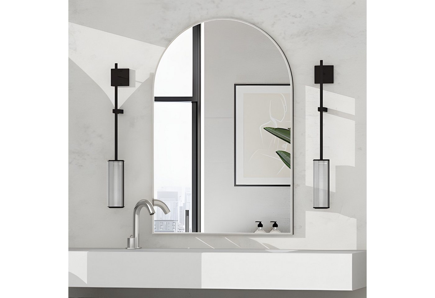 CASSILANDO Badspiegel Bogenförmiger Wandspiegel, Badezimmerspiegel, 75 * 50cm Aluminium (Packung, WandSpiegel Halbarch) – Bild 4 von 5