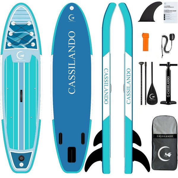 CASSILANDO SUP-Board Aufblasbares SUP-Board 335 x 84 cm mit 220 kg Belastbarkeit, (Set, Hand pumpe, Verstellbares Paddel, Sicherheitsgurt, Reparatursatz, Rucksa