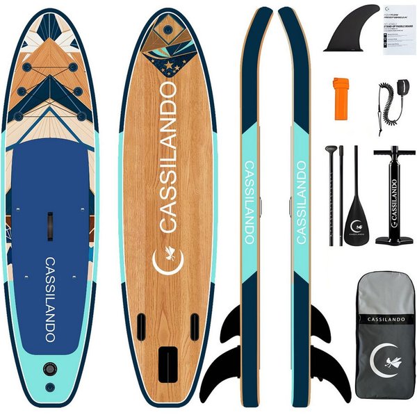 CASSILANDO SUP-Board Aufblasbares SUP-Board 335 x 84 cm mit 220 kg Belastbarkeit, (Set, Hand pumpe, Verstellbares Paddel, Sicherheitsgurt, Reparatursatz, Rucksa