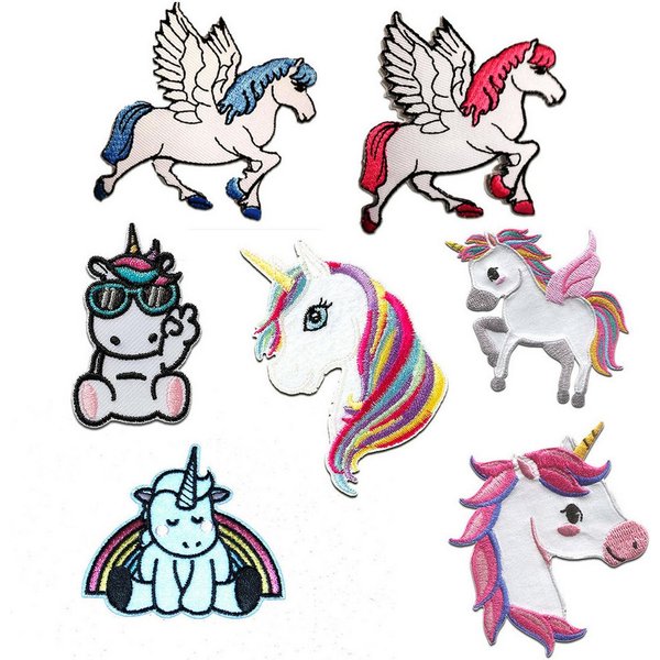 Catch the Patch Aufnäher Bügelbild, Aufbügler, Applikationen, Patches, Flicken, zum aufbügeln, Polyester, Einhorn Set 8 Stück Tier