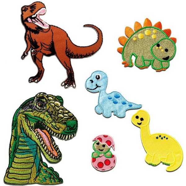 Catch the Patch Aufnäher Bügelbild, Aufbügler, Applikationen, Patches, Flicken, zum aufbügeln, Polyester, Dino Set 6 Stück Tier