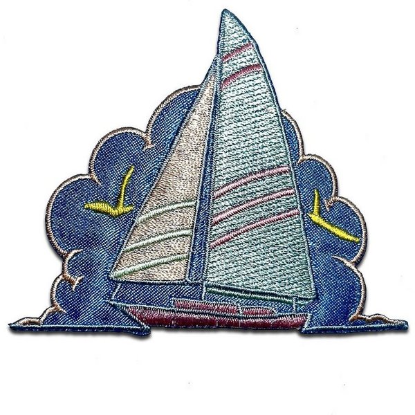 Catch the Patch Aufnäher Bügelbild, Aufbügler, Applikationen, Patches, Flicken, zum aufbügeln, Polyester, Segelschiff Boot - Größe: 7 x 8,5 cm